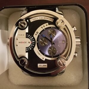 New Dual Time zone Purple Weide Men’s Fashion Watch with box
